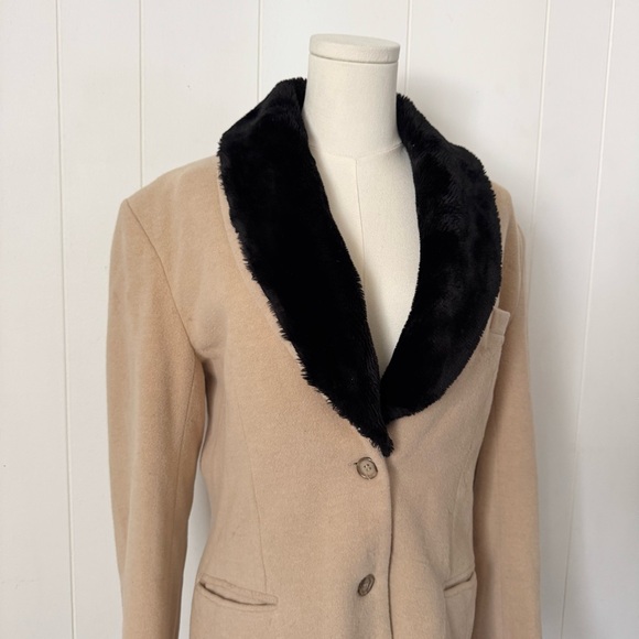 Kookai Wool Blend Single Breasted Faux Fur Beige Tan Coat M 40 - Picture 2 of 11